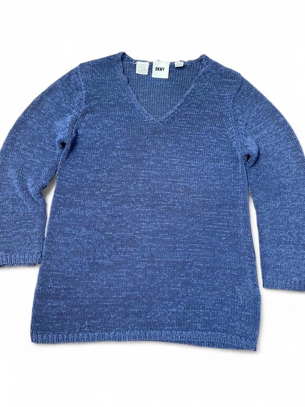 DKNY Blue Marled V-Neck Sweater
